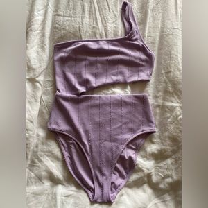 light purple crinkle textured cutout one piece